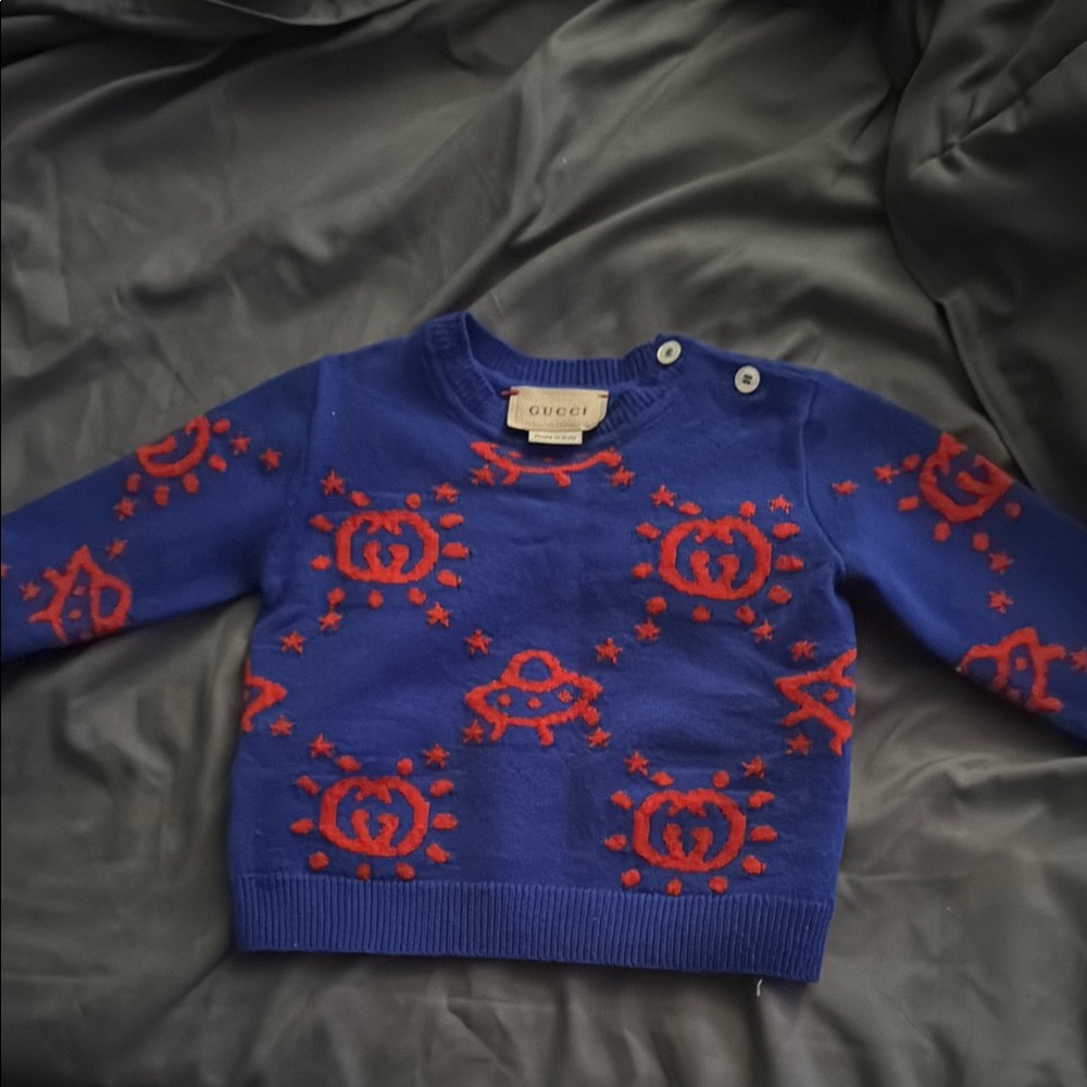 Gucci Blue and Red Patterned Sweater